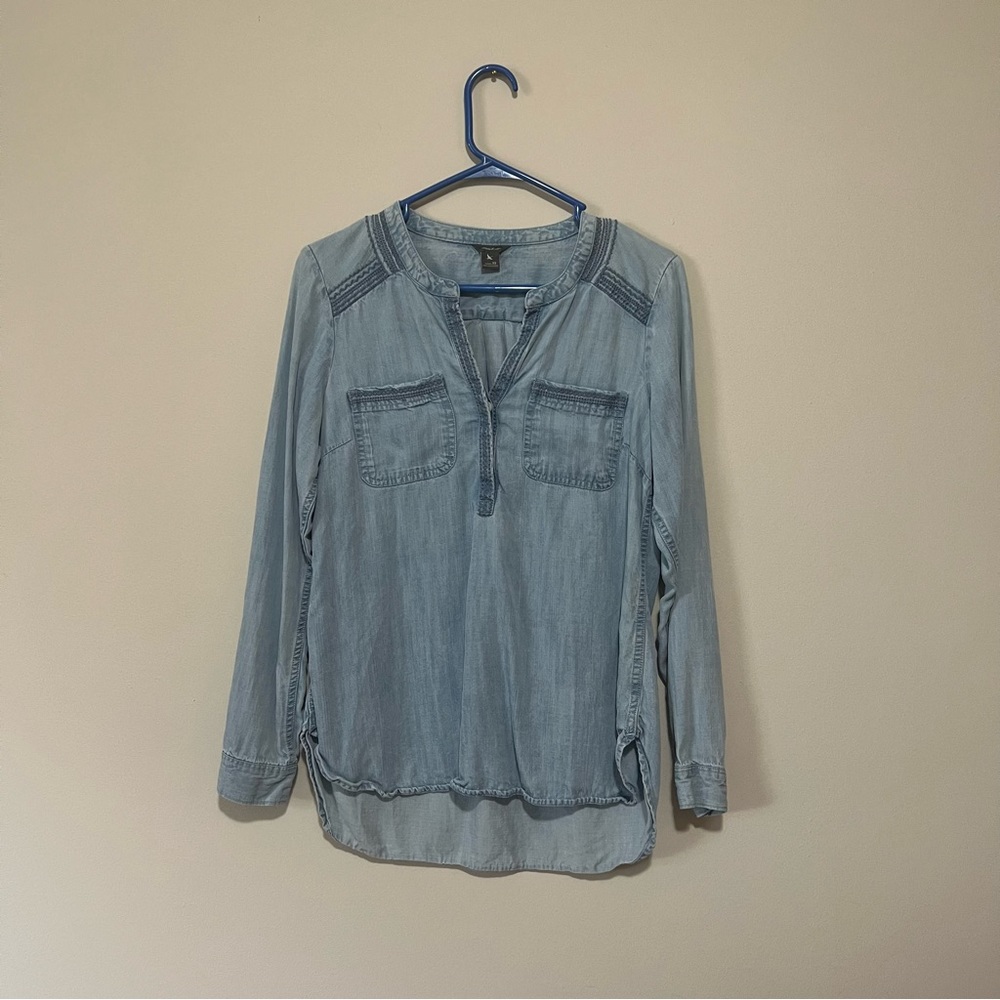 Eddie Bauer long sleeve denim blouse lightweight light blue color
